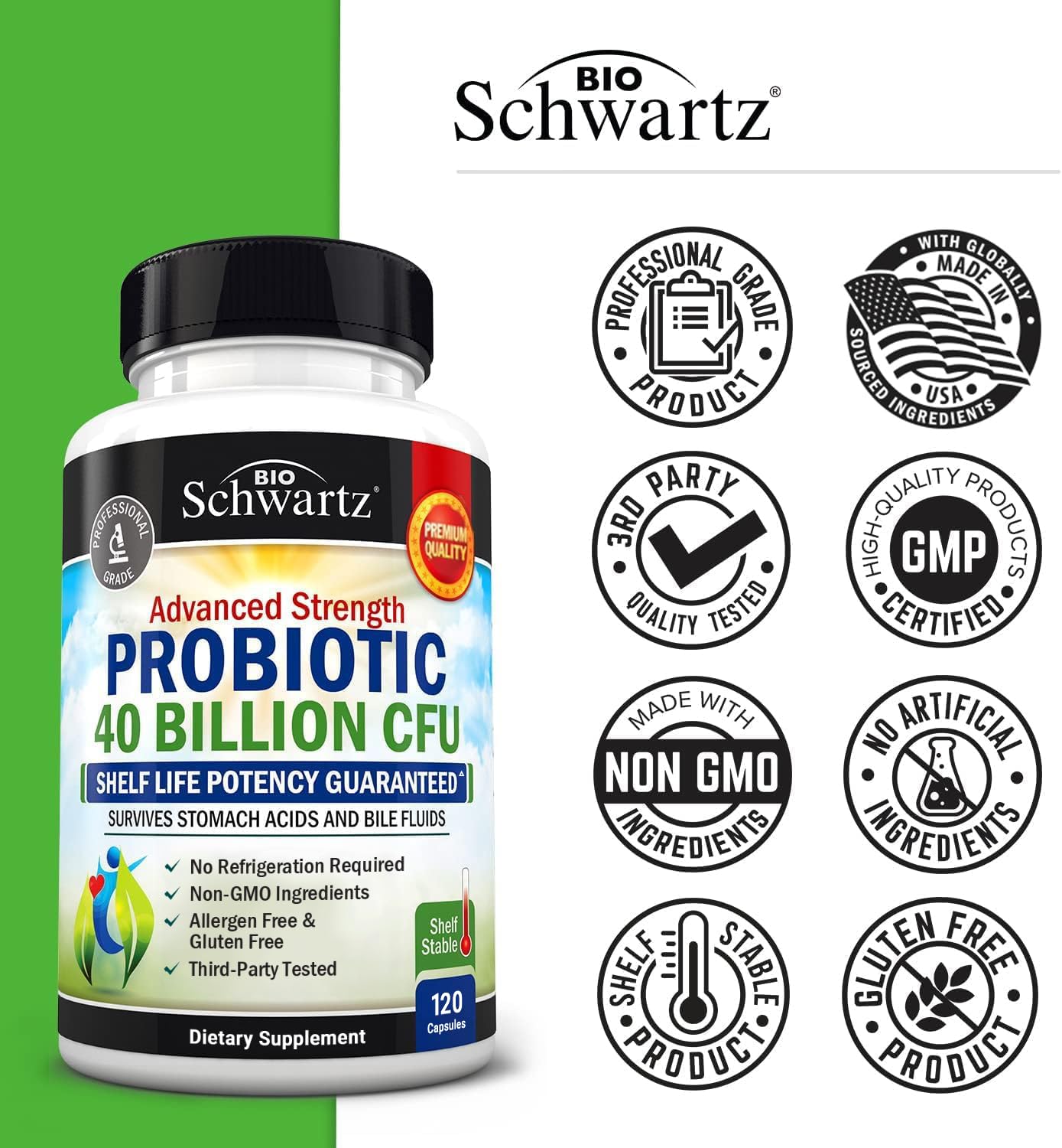 BioSchwartz daily probiotic capsules in daily-use context, supporting digestion.