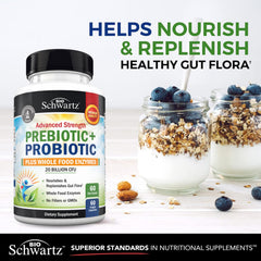 BioSchwartz digestive health label shows gluten-free and dairy-free features.