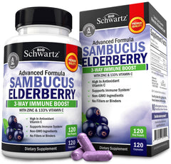 BioSchwartz elderberry capsules bottle front for daily immune support with zinc and vitamin C