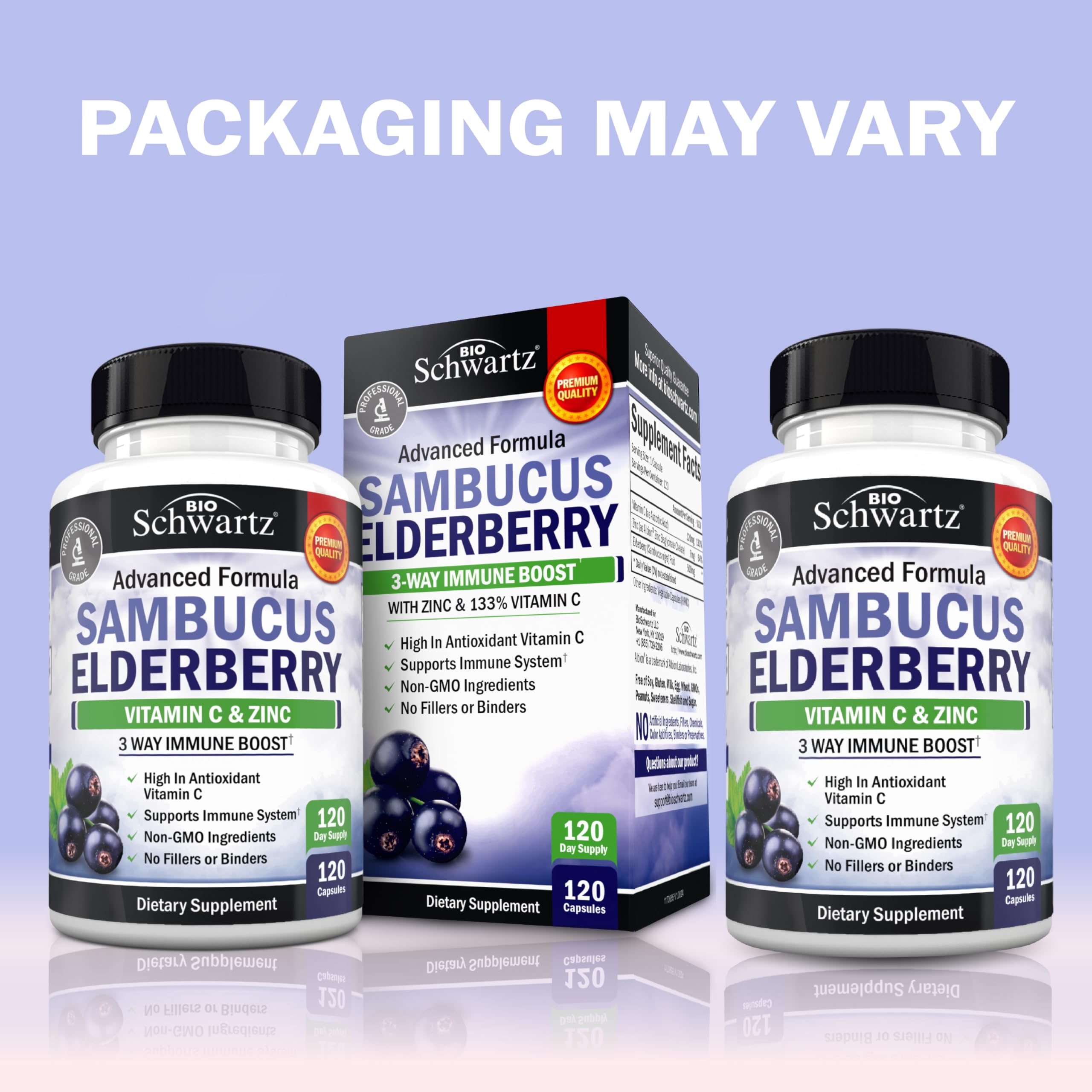 Close-up of BioSchwartz elderberry capsules label highlighting ingredients
