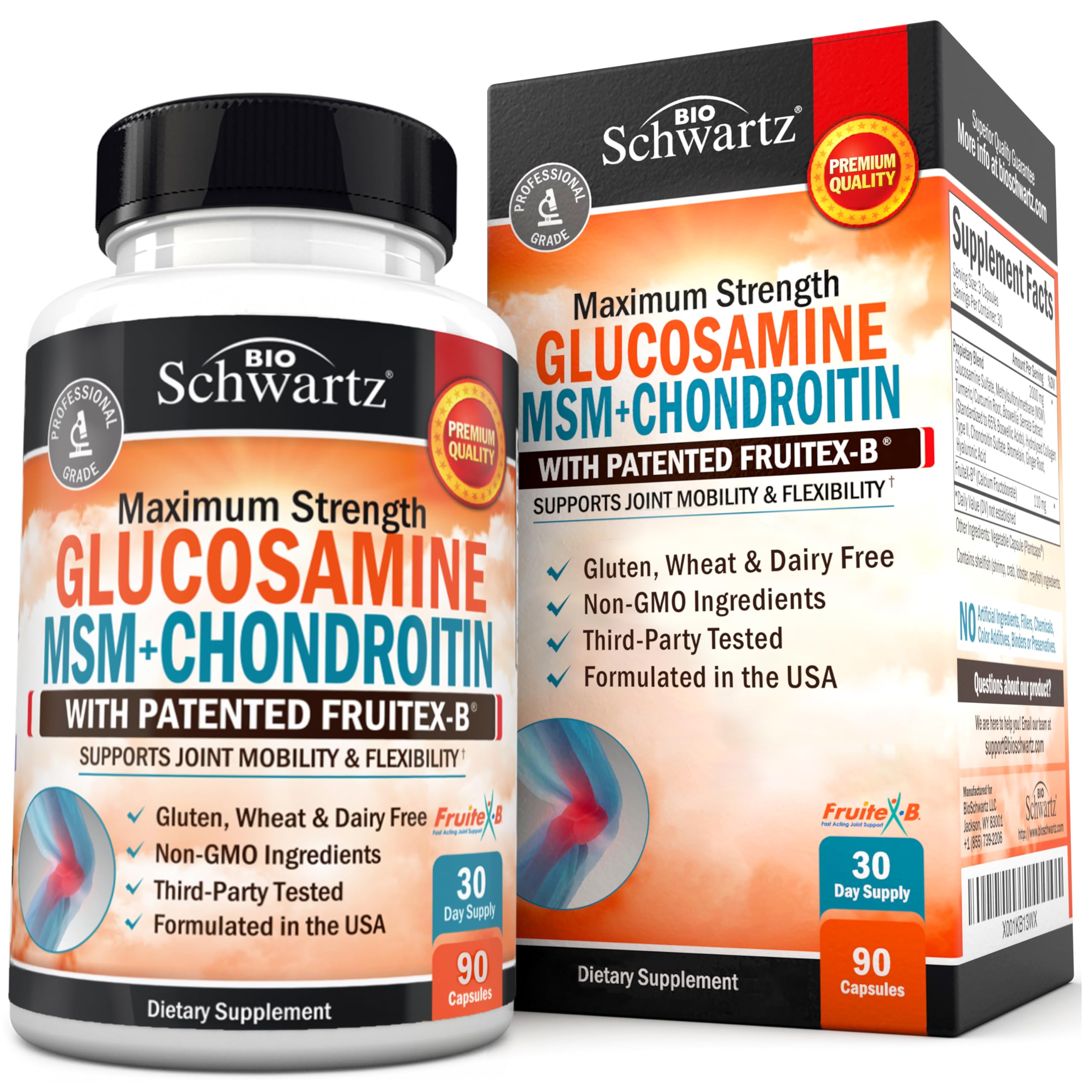 BioSchwartz glucosamine chondroitin MSM bottle cap image for joint support benefits