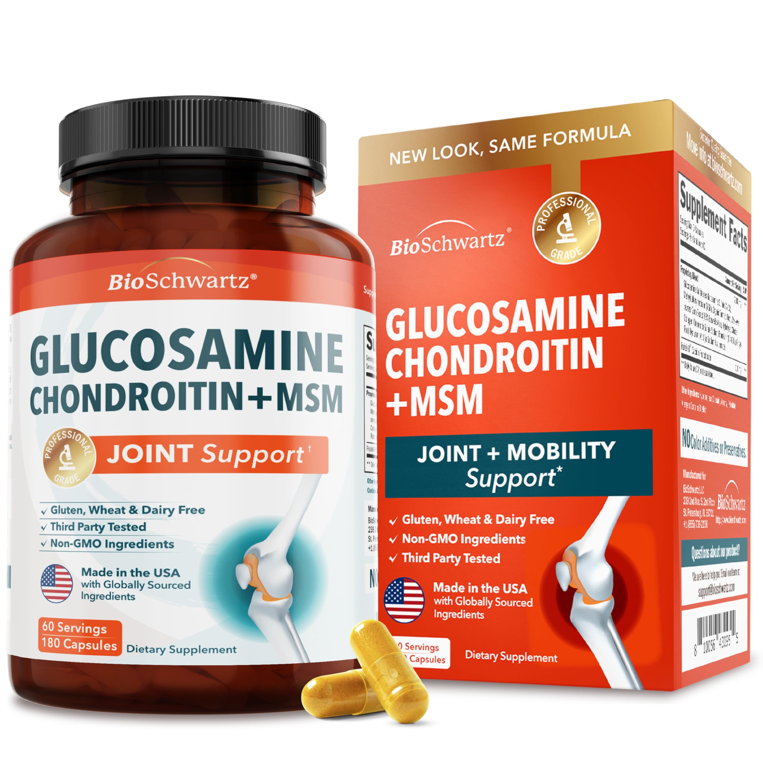 BioSchwartz glucosamine chondroitin MSM bottle shown for joint support and mobility