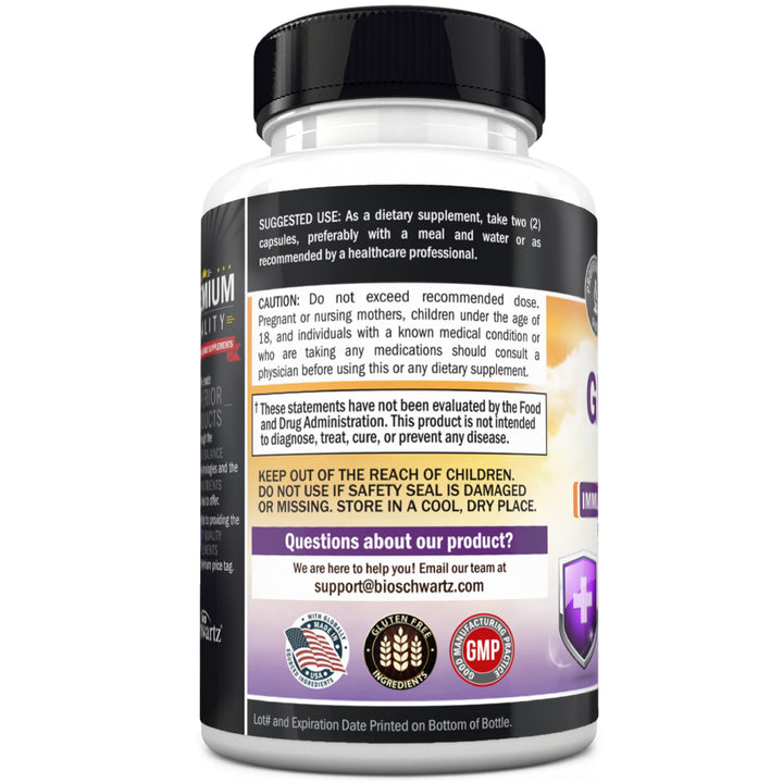BioSchwartz Glutathione 500mg back-label with dosing information