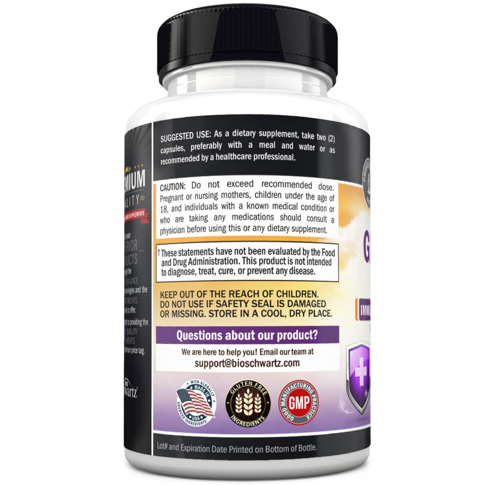 BioSchwartz Glutathione 500mg back-label with dosing information