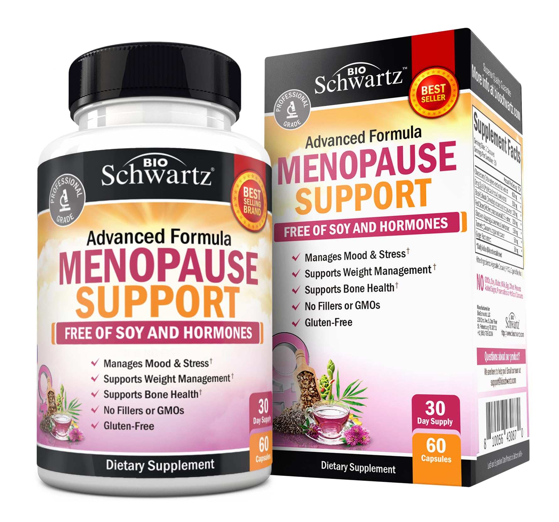 BioSchwartz Herbal Menopause Support bottle for daily balance and mood support.