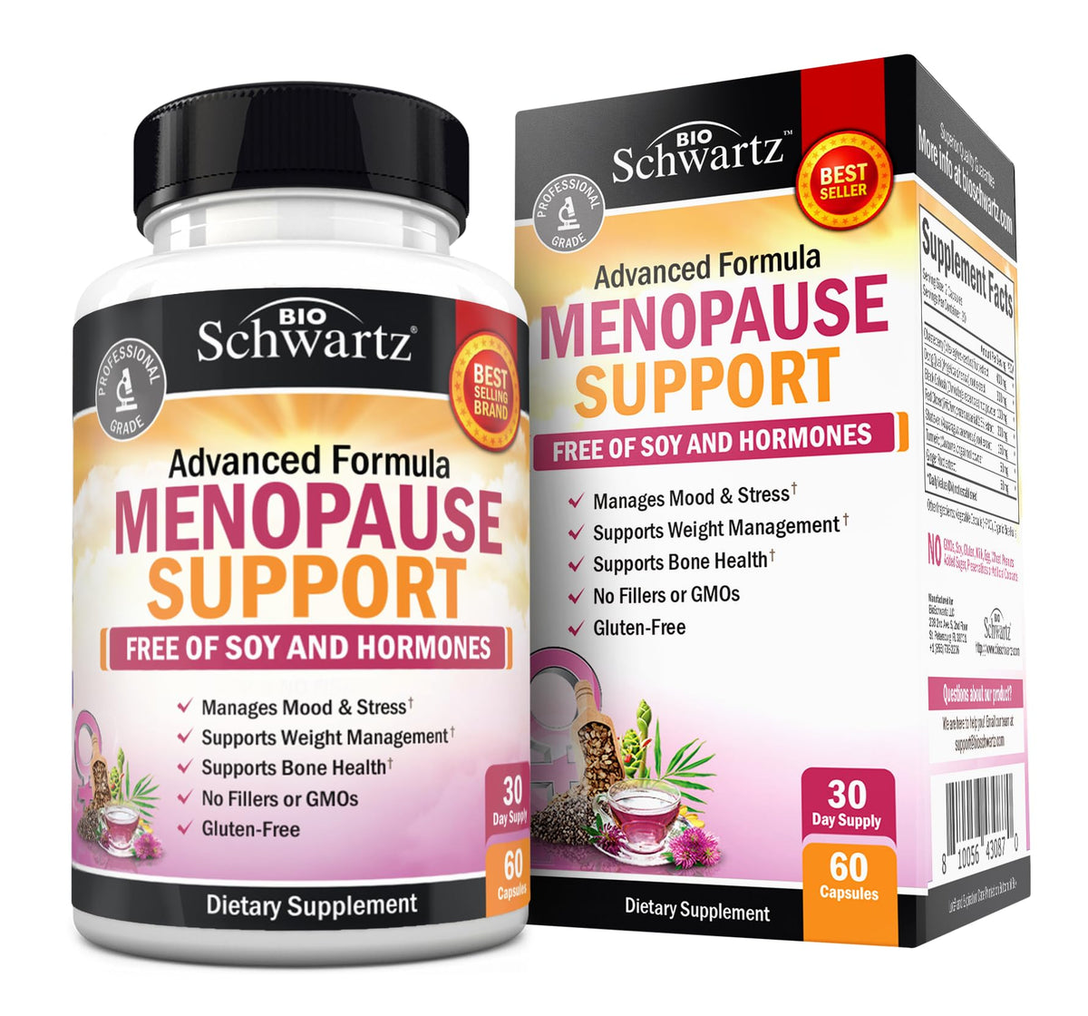 BioSchwartz Herbal Menopause Support bottle for daily balance and mood support.