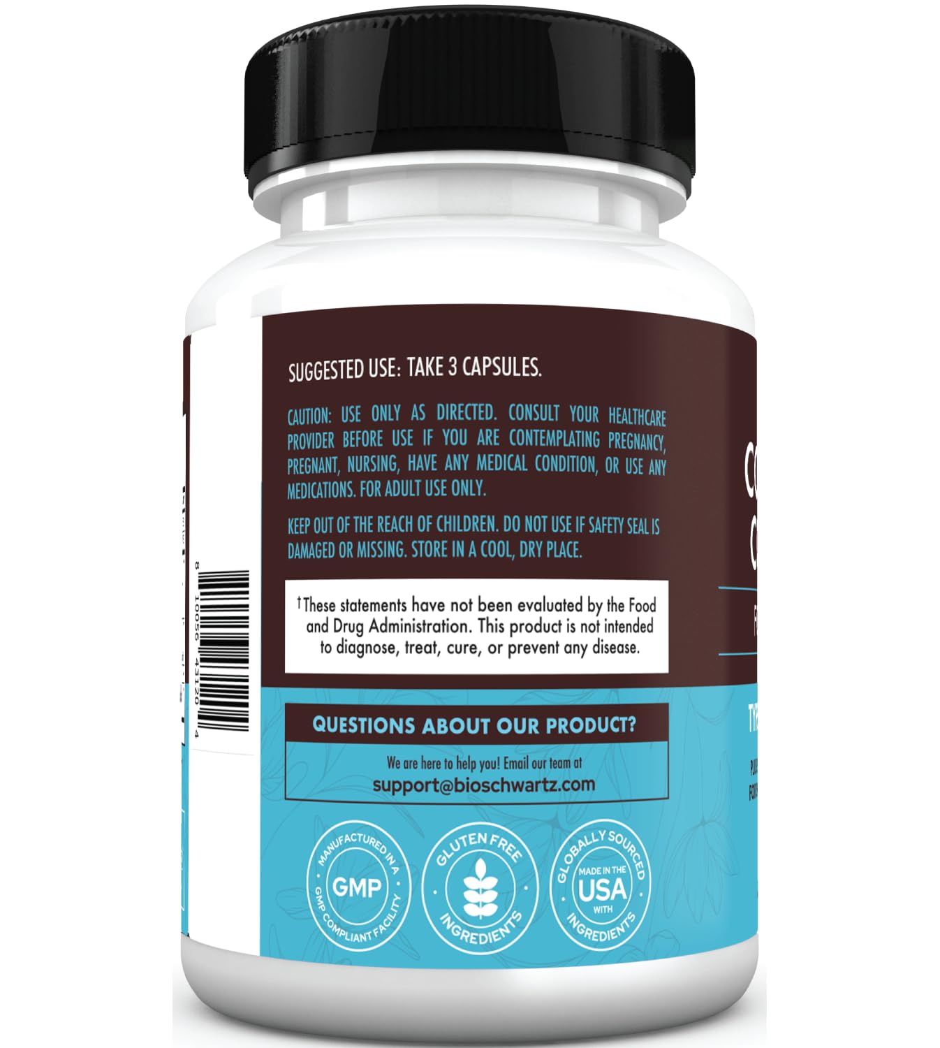BioSchwartz hydrolyzed collagen capsules held in hand for easy swallowing.