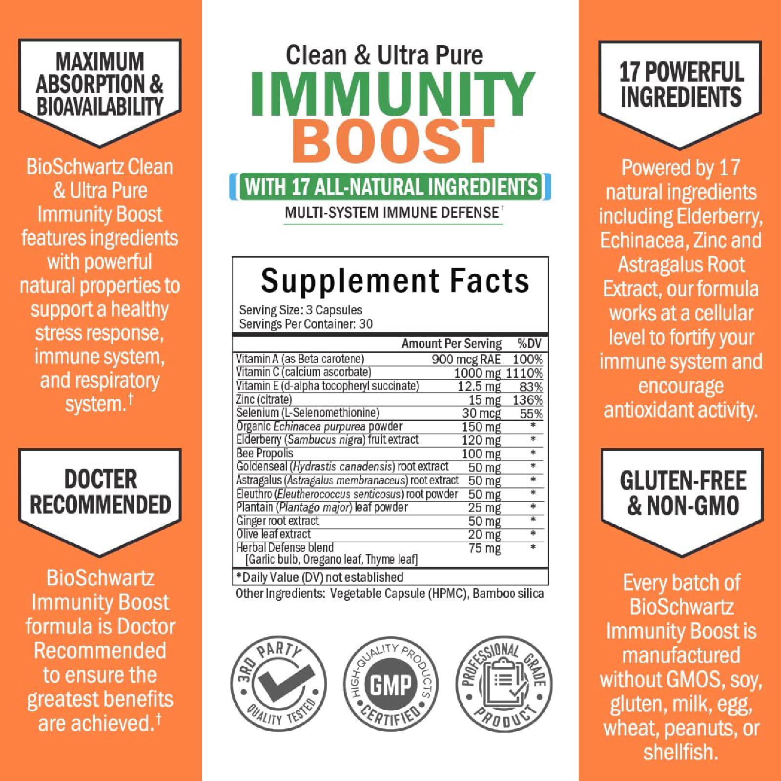 BioSchwartz Immune Support capsules closeup emphasizing purity for reliable daily wellness.