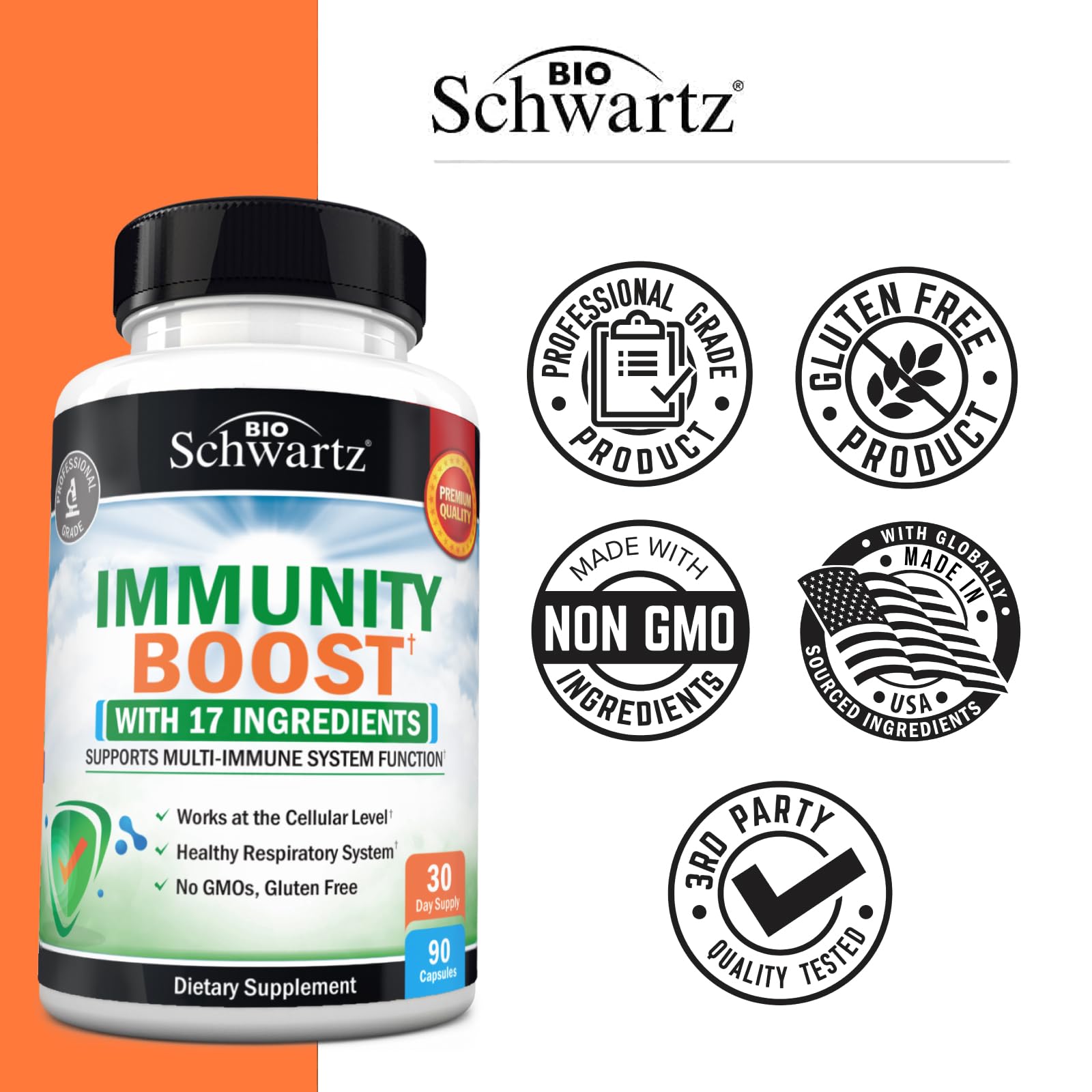 BioSchwartz Immune Support packaging shot on shelf for informed health choices.
