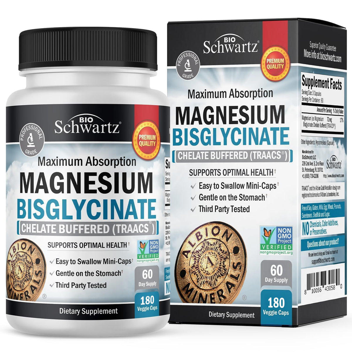 BioSchwartz magnesium bisglycinate mini-capsules for easy swallowing and high absorption.