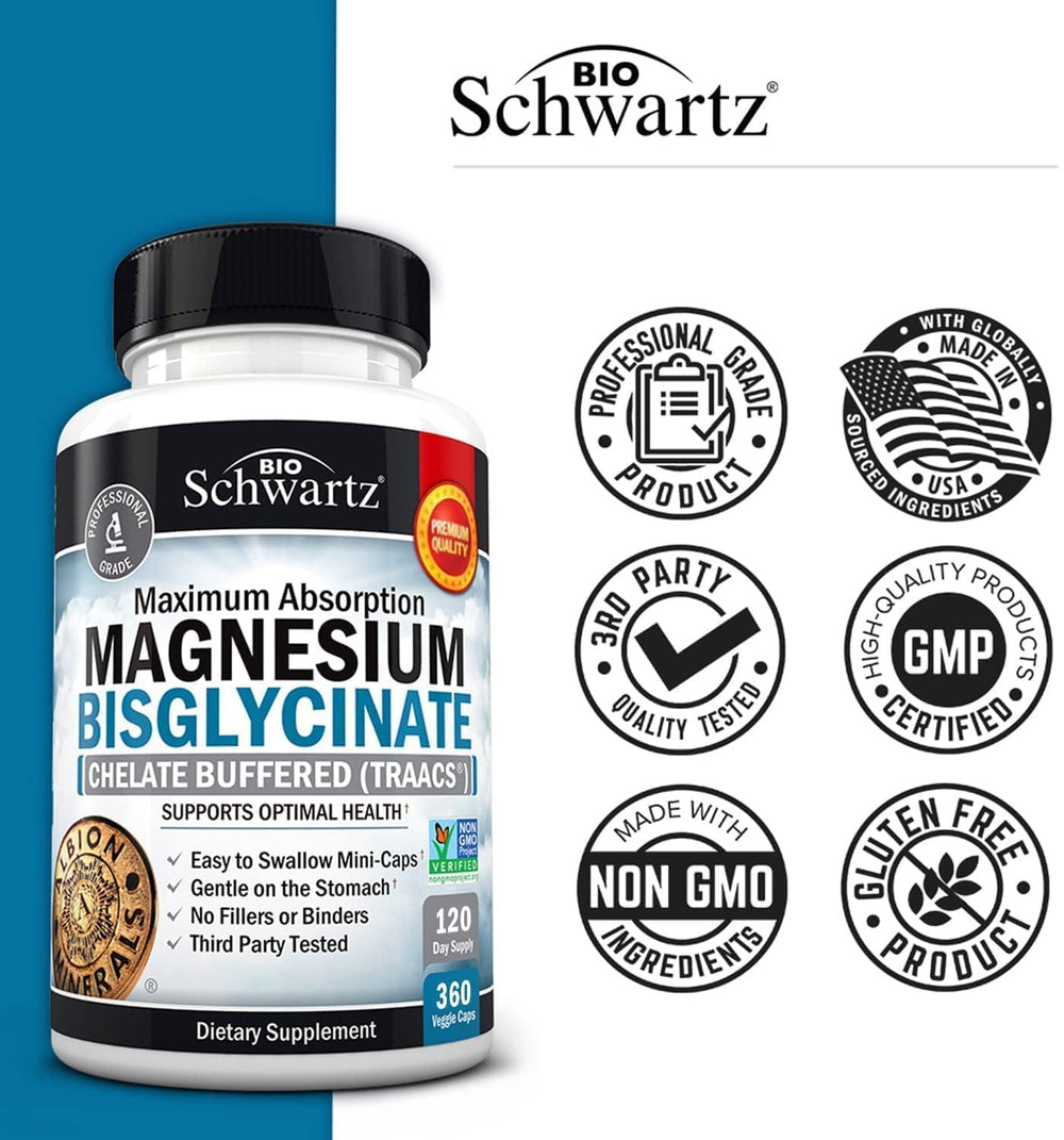 BioSchwartz Magnesium Bisglycinate badge emphasizes vegan-friendly magnesium.