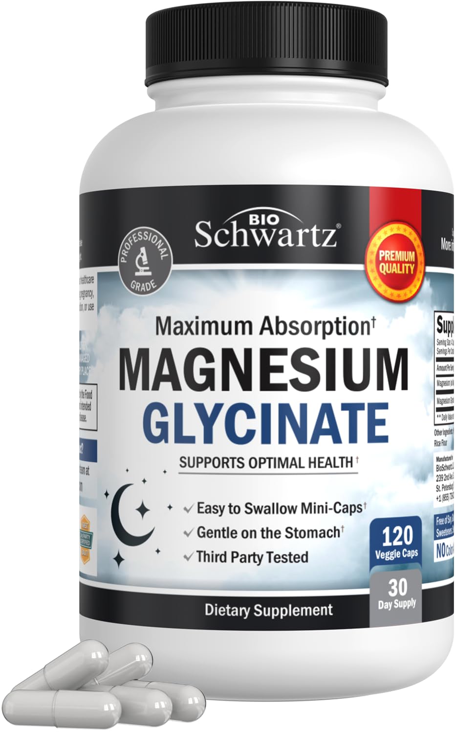 BioSchwartz magnesium glycinate 500mg bottle for high absorption and daily wellness support.