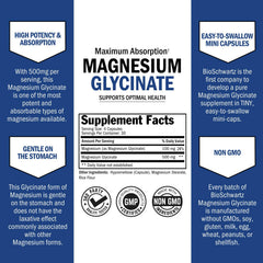 BioSchwartz magnesium glycinate label detail emphasizing purity and vegan, gluten-free attributes.