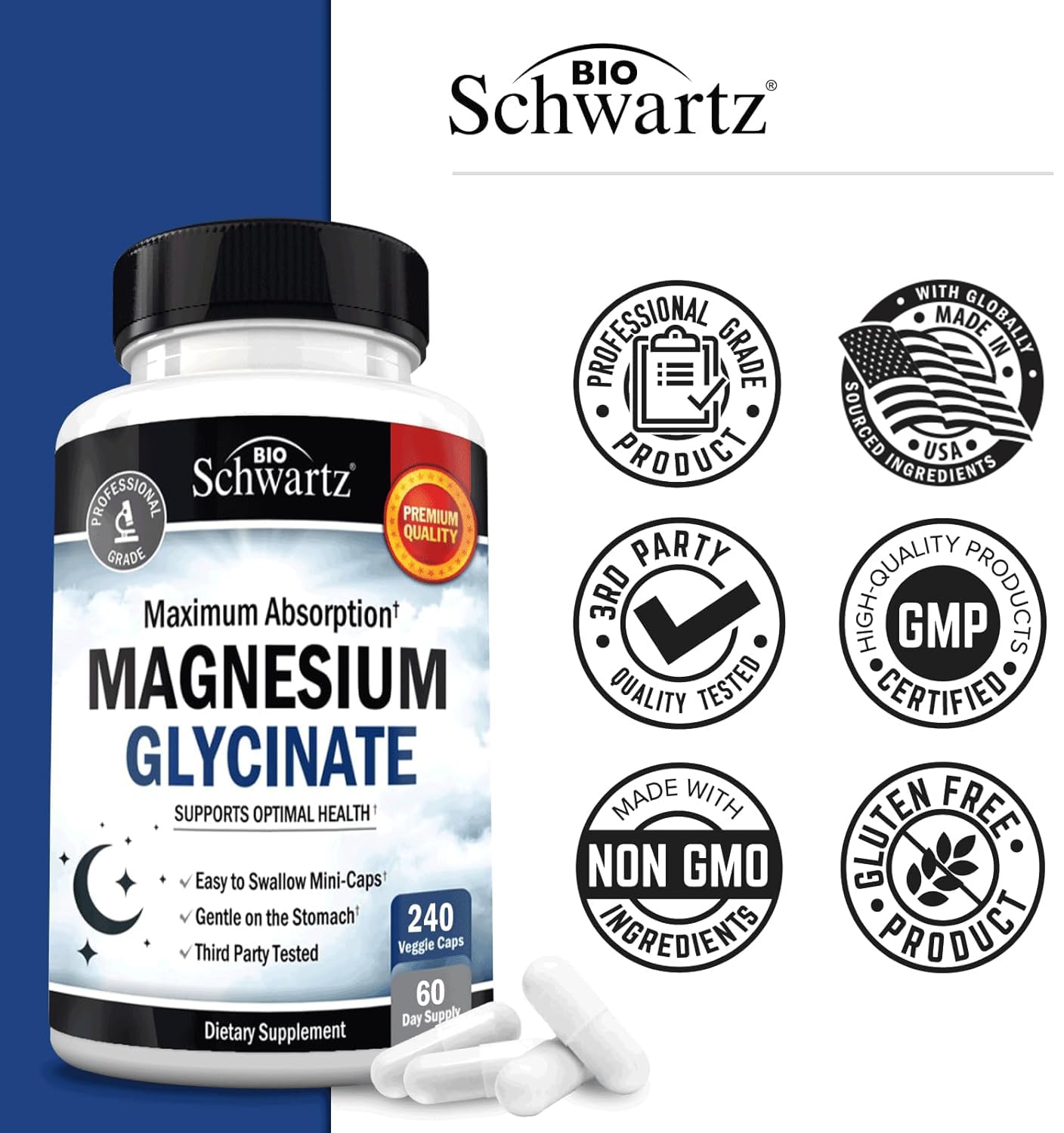 BioSchwartz Magnesium Glycinate is third-party tested for potency and quality.