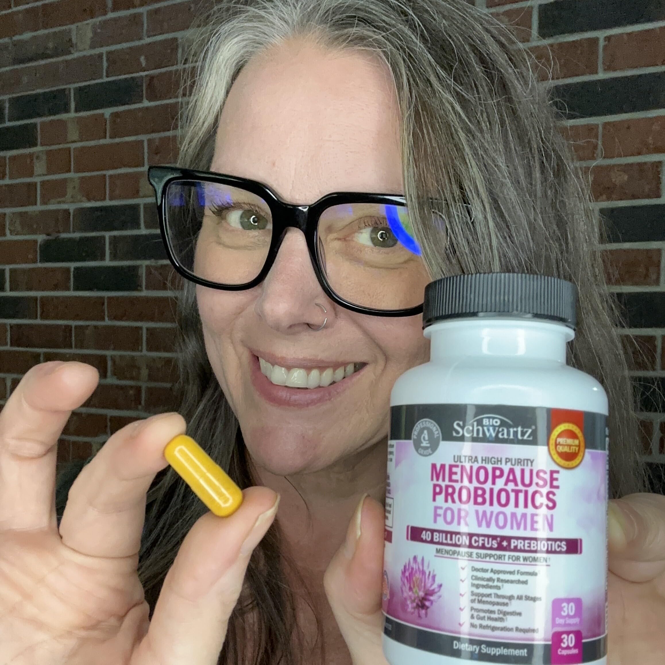 BioSchwartz Menopause Probiotics one serving capsule illustrates simple daily routine.