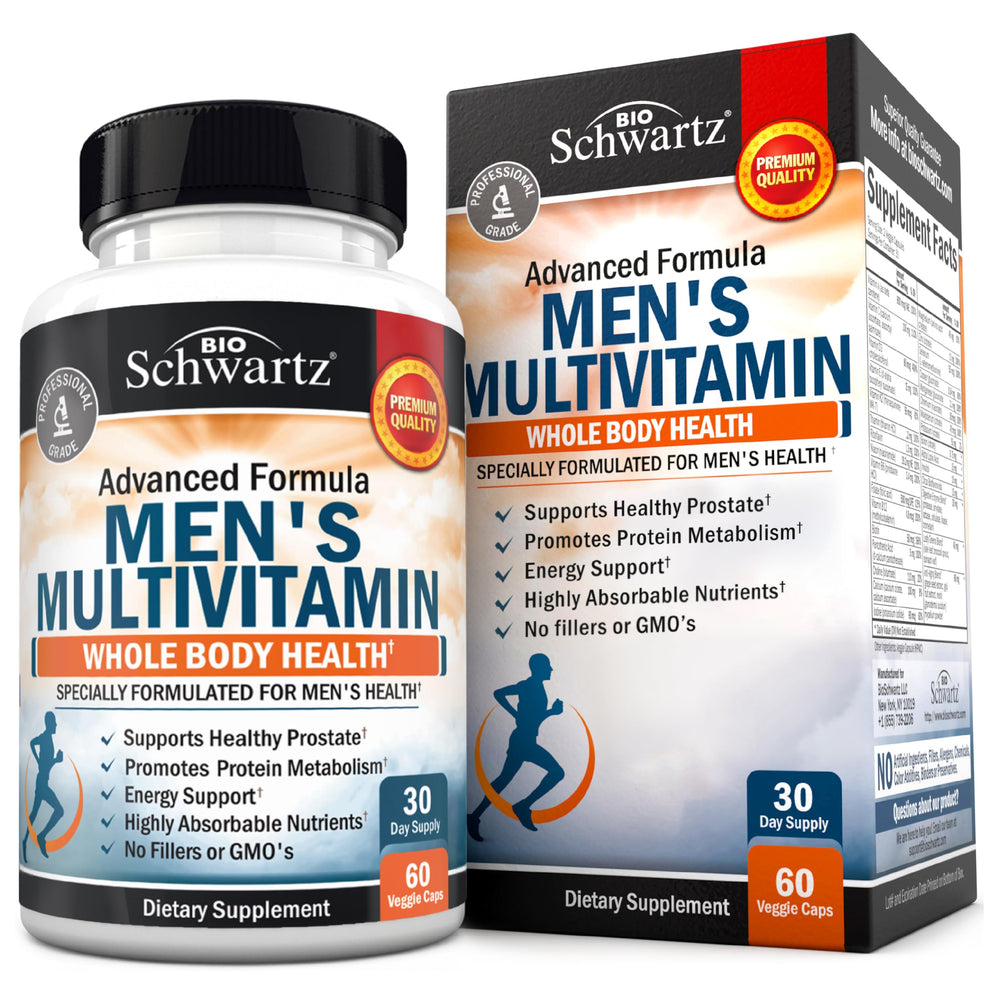 BioSchwartz Men's Multivitamin front bottle promotes daily energy and immune support.