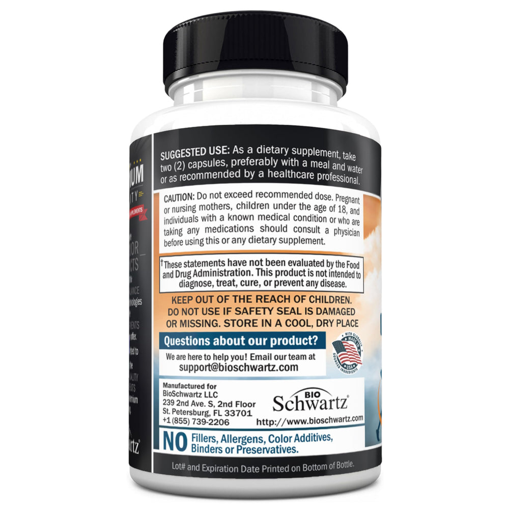 USA-manufactured BioSchwartz multivitamin bottle for quality assurance.