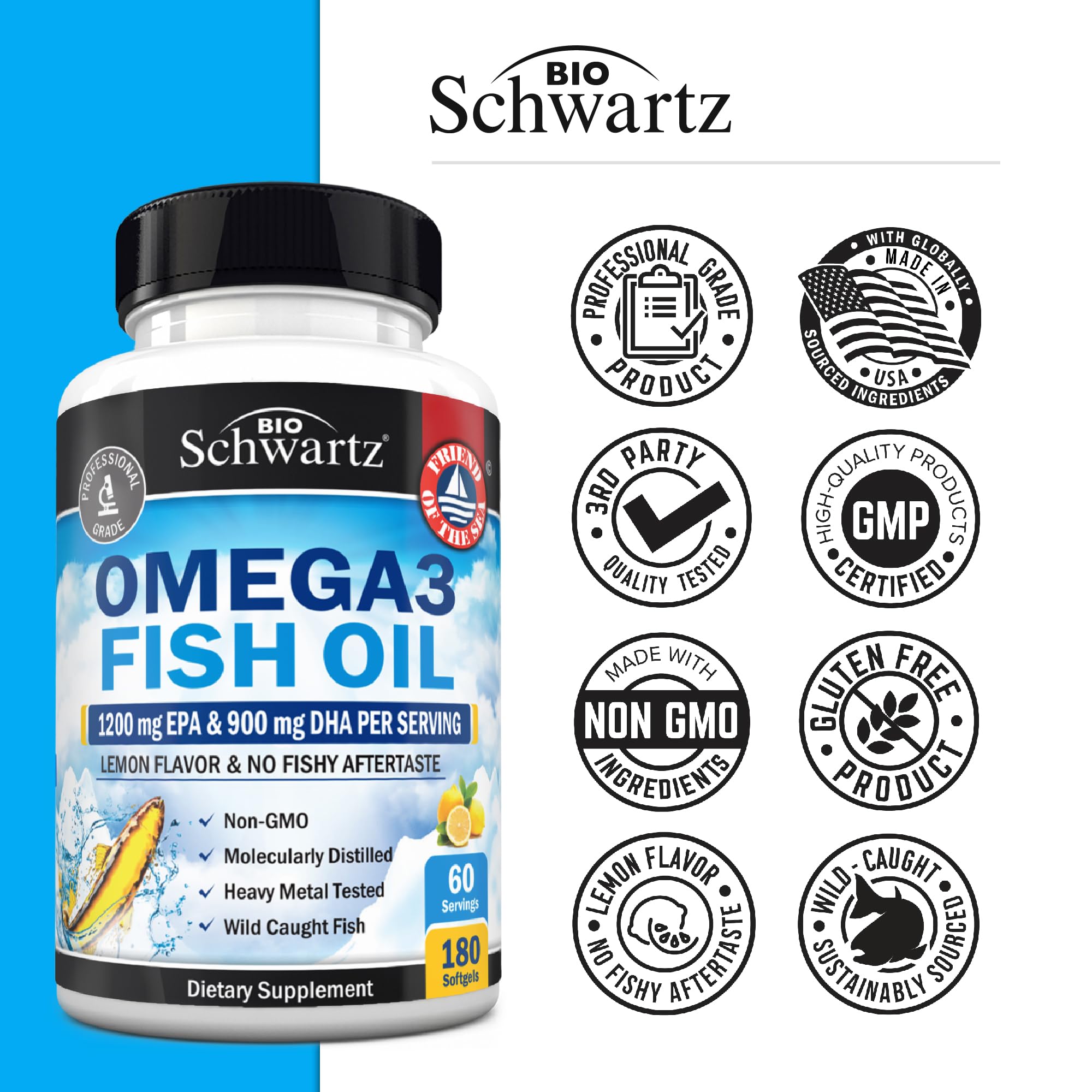 BioSchwartz omega-3 packaging emphasizes clean water sourcing