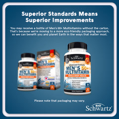 BioSchwartz 50+ multivitamin label highlights heart and brain support.