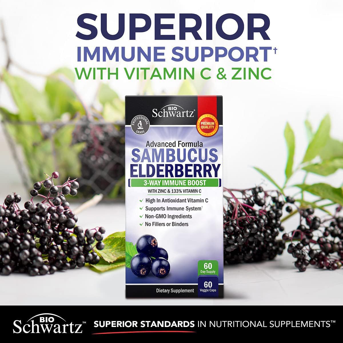 BioSchwartz Sambucus: mezcla natural para apoyo inmune y antioxidante.