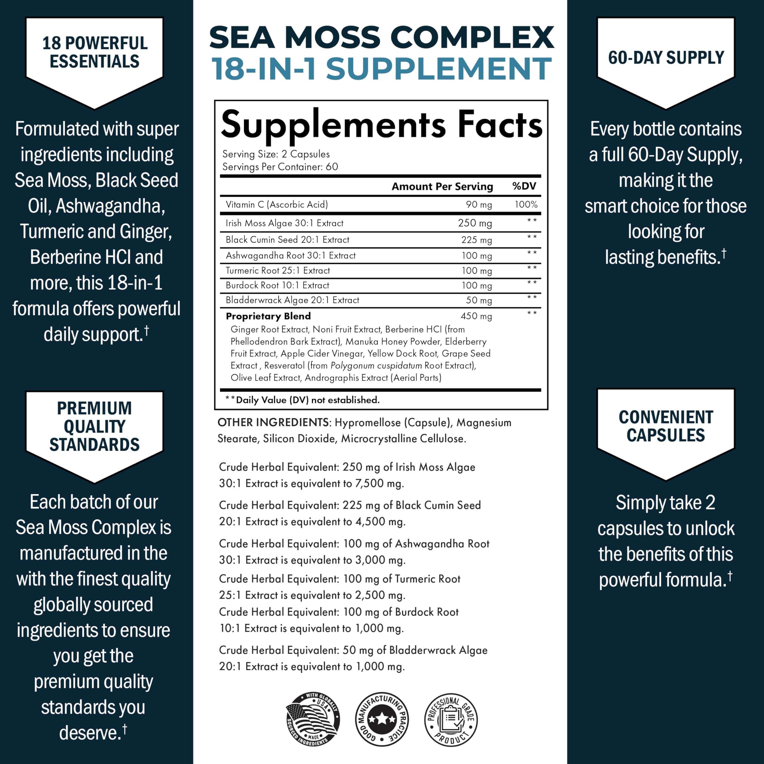 BioSchwartz Sea Moss bottle side view highlighting convenient daily capsule format.