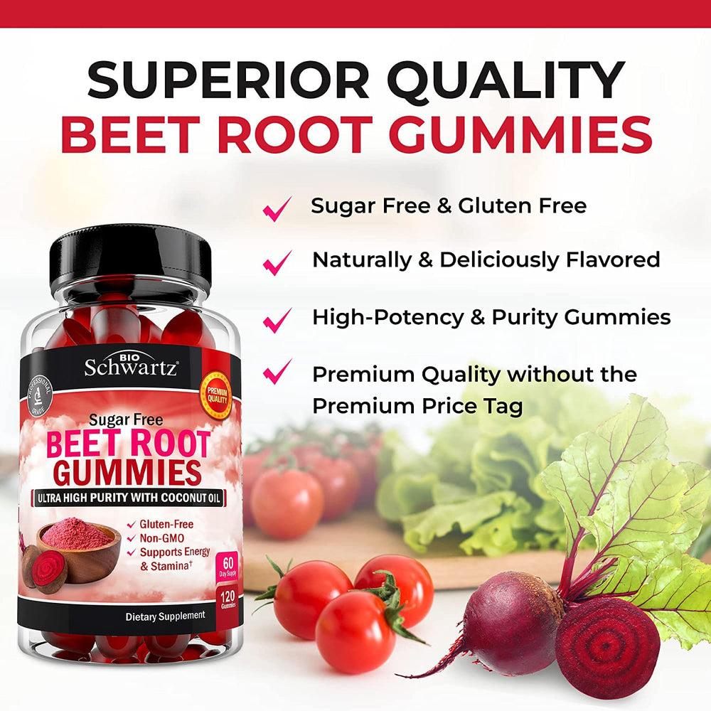 BioSchwartz 120-count beet root gummies for daily stamina and focus.
