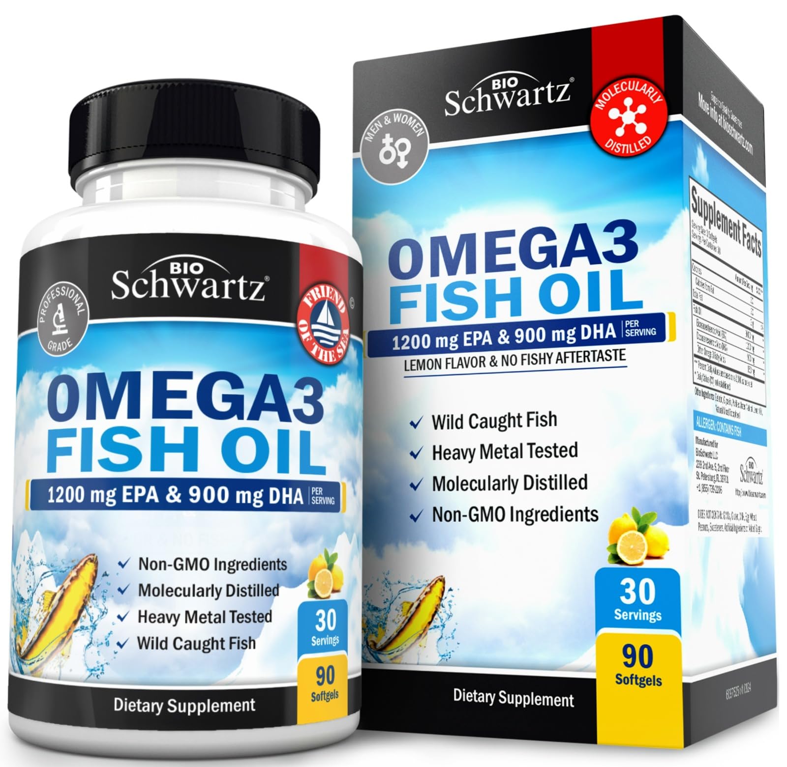 BioSchwartz triple-strength omega-3 bottle front supports daily heart and joint health.