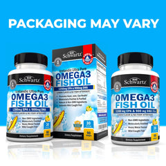 BioSchwartz omega-3 bottle back label shows EPA/DHA content for informed daily use.