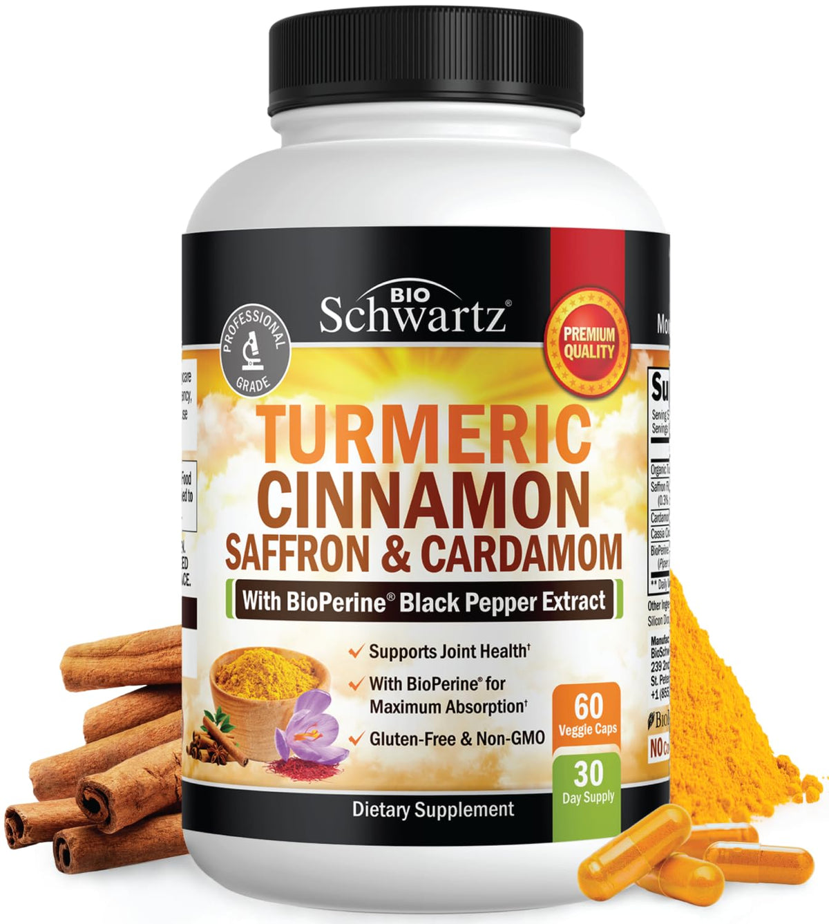 BioSchwartz turmeric capsules bottle front view highlighting joint support formula