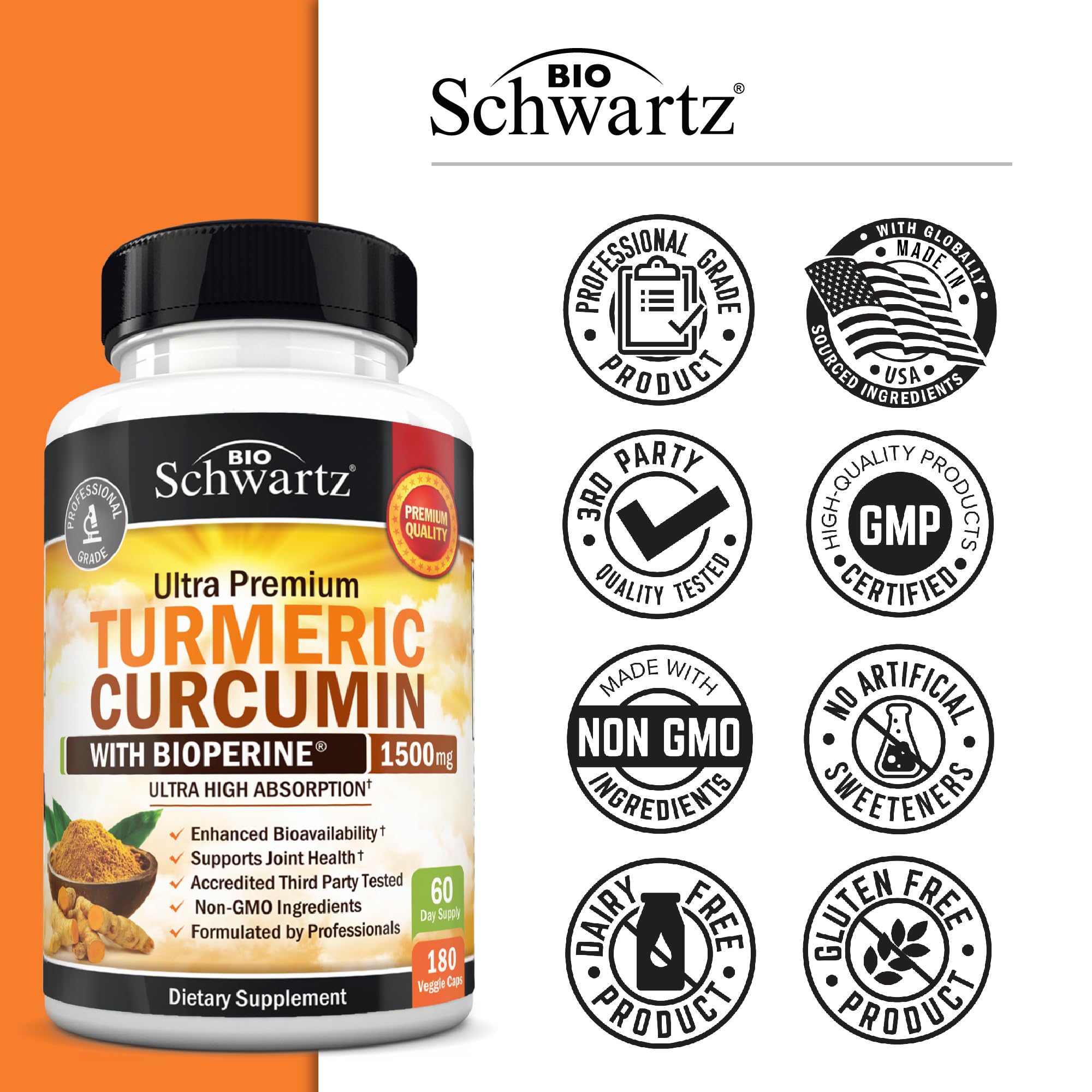 BioSchwartz turmeric capsules in hand ready for daily supplementation