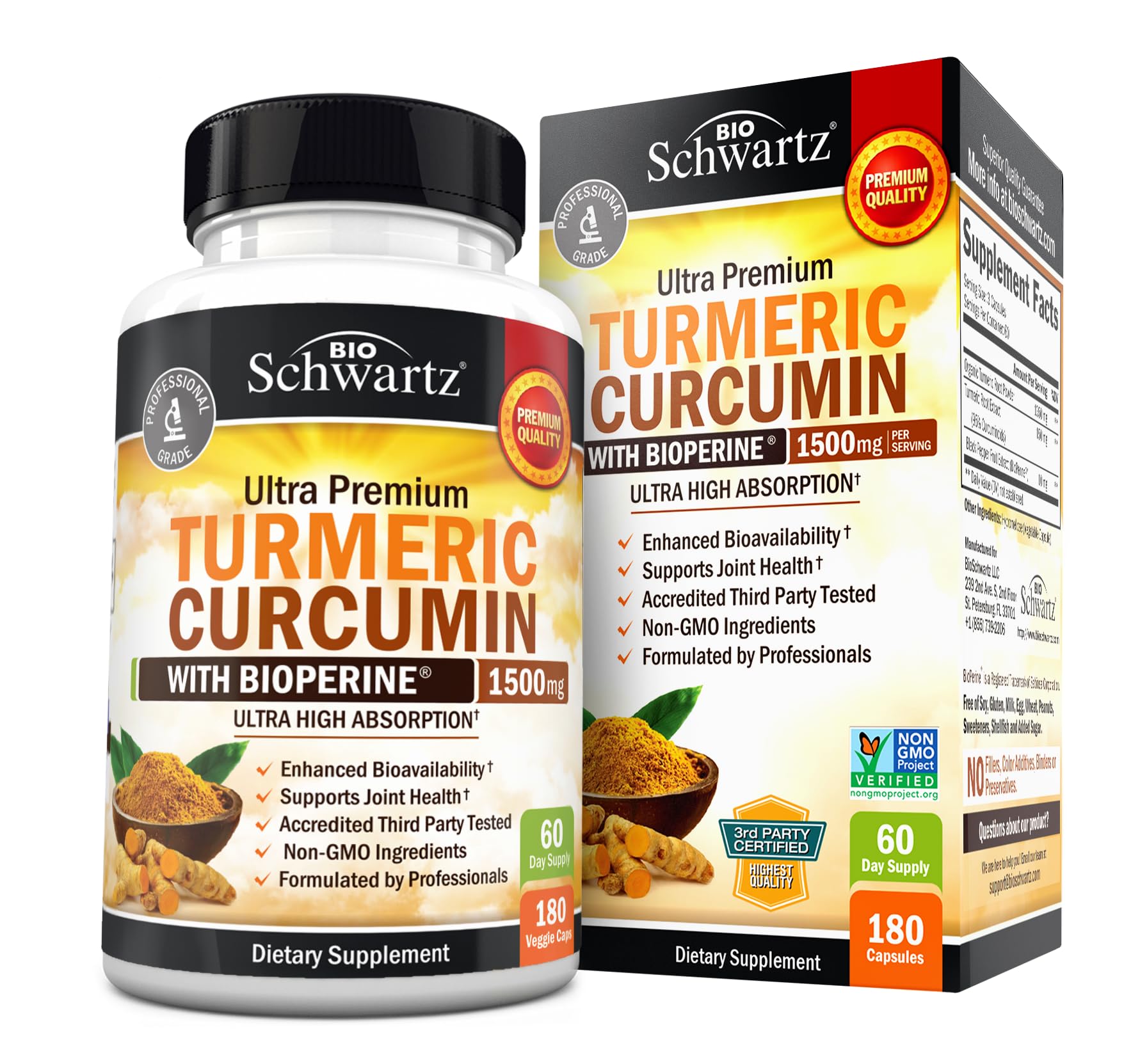 BioSchwartz turmeric curcumin bottle on shelf highlighting 95% curcuminoids for joint support