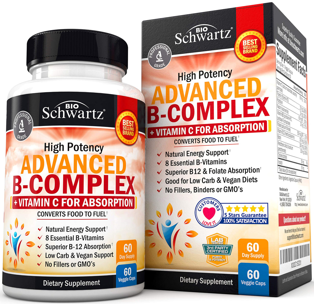 BioSchwartz Vitamin B Complex bottle front for daily energy and focus.