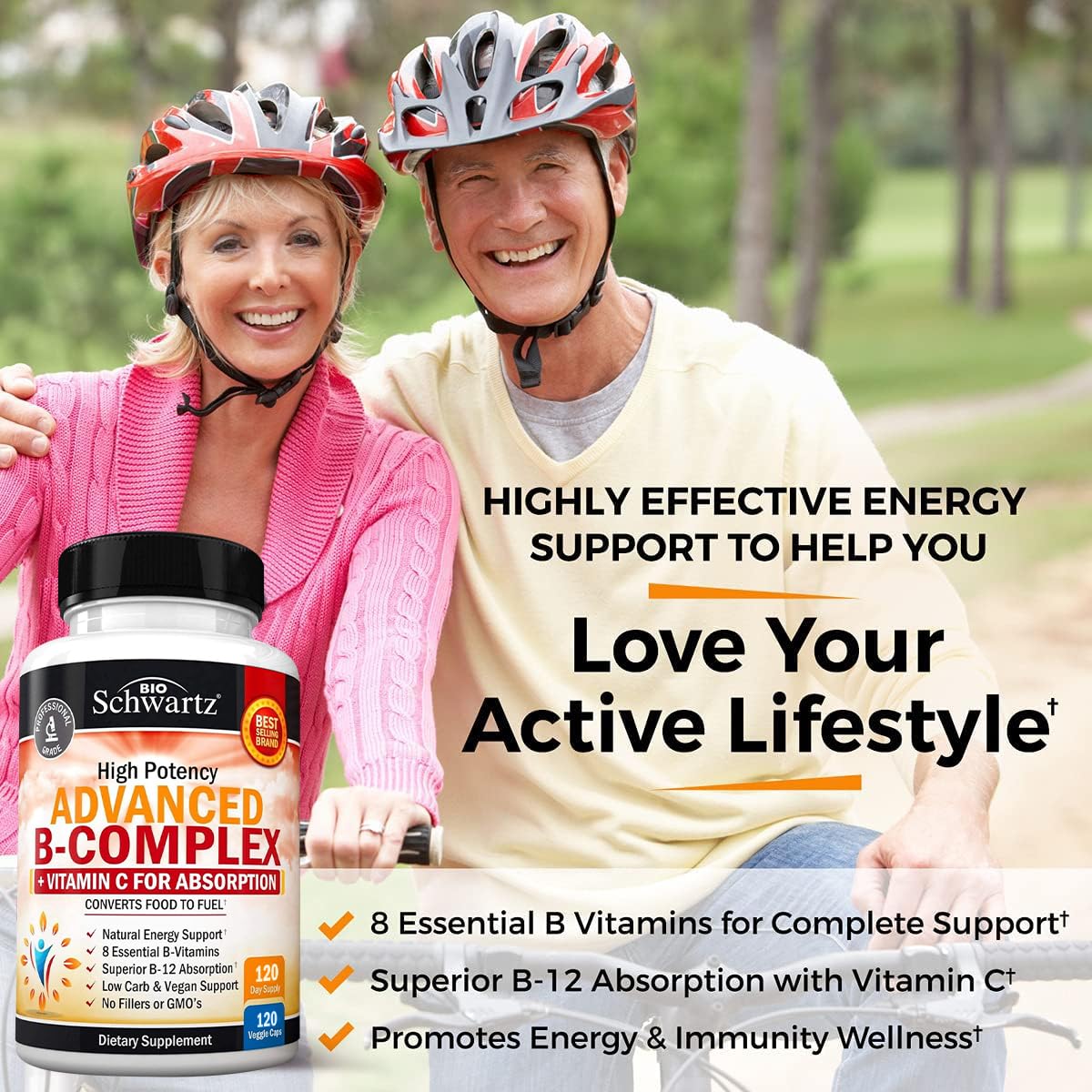 BioSchwartz Vitamin B Complex capsules close-up for daily energy support.