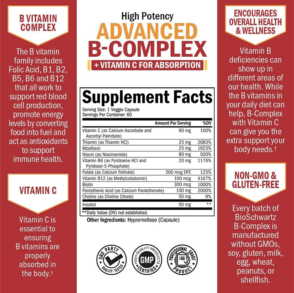 BioSchwartz Vitamin B Complex packaging interior view shows 60-count supply.