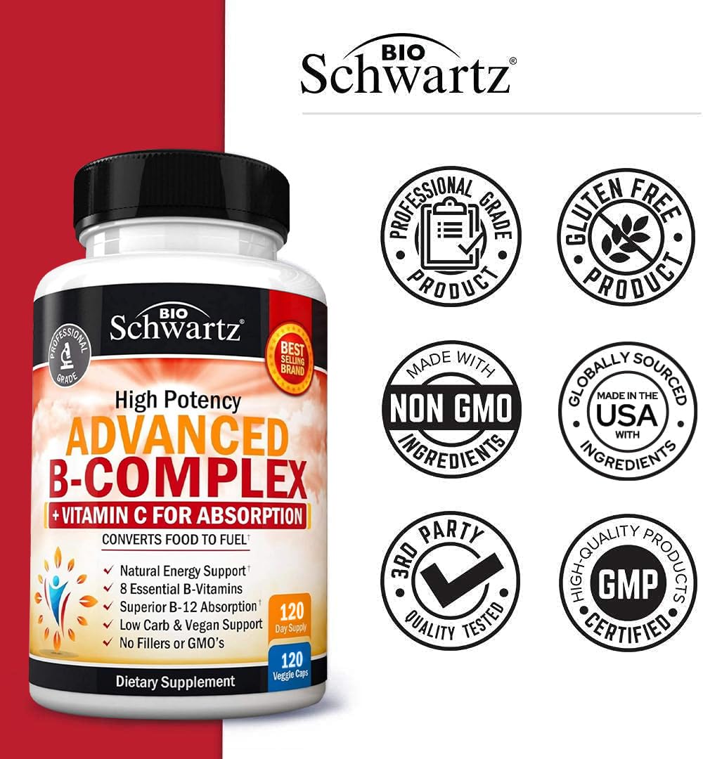 BioSchwartz B Complex packaging on a desk for a wellness routine.