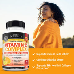 BioSchwartz Vitamin C Complex with bioflavonoids, highlighting antioxidant support.