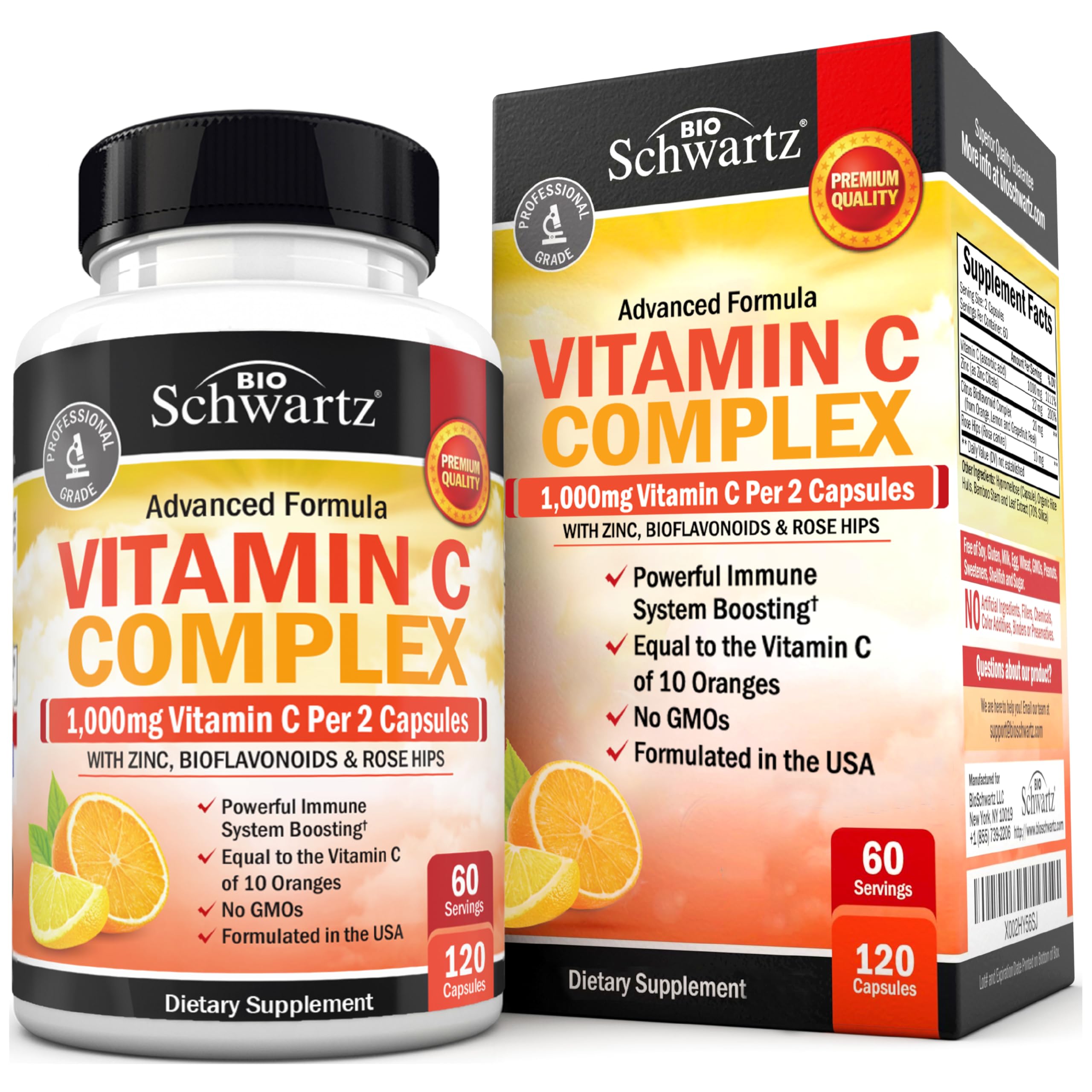 BioSchwartz Vitamin C Complex bottle in focus for daily immune support.