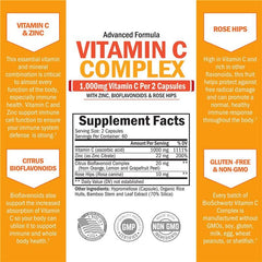 Rose hips visual with BioSchwartz Vitamin C Complex, natural vitamin C source.