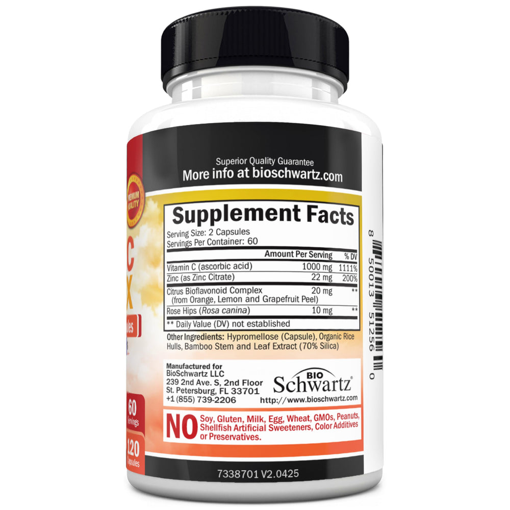 Product on a wellness setup with BioSchwartz Vitamin C Complex suggesting daily use.