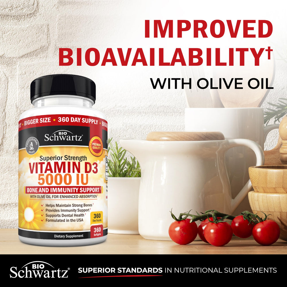 BioSchwartz Vitamin D3 bottle close-up showing pure, allergen-free ingredients