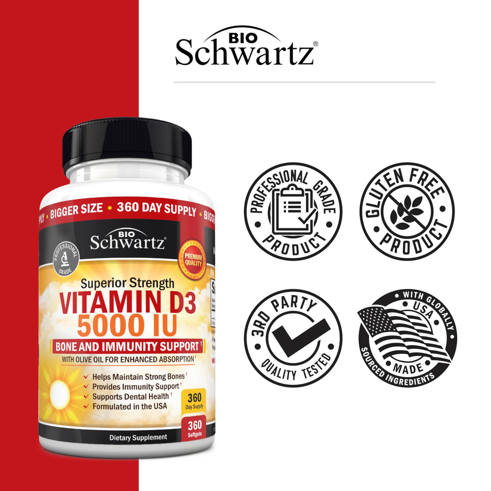 BioSchwartz Vitamin D3 softgels with measuring spoon for daily use