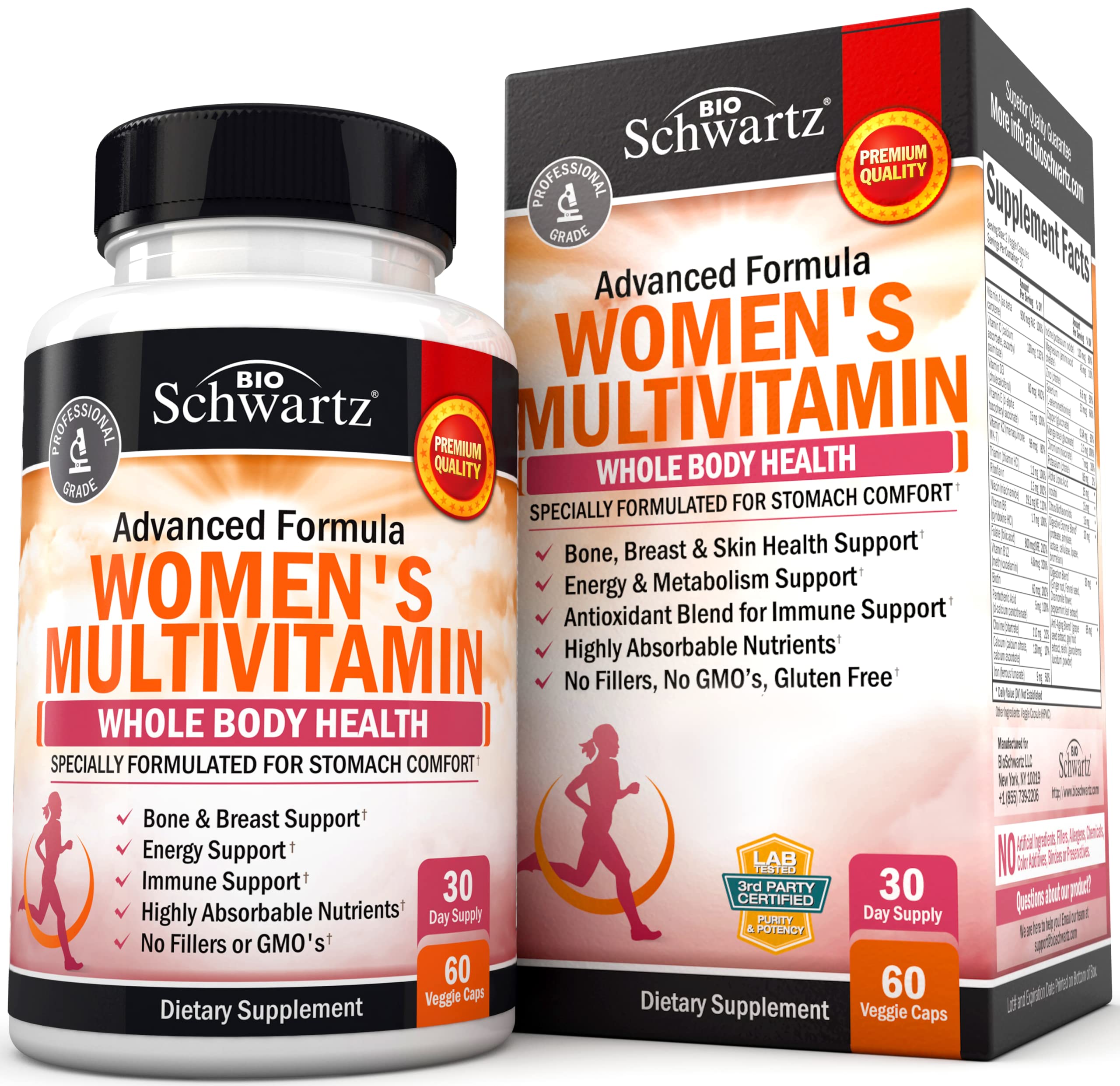 BioSchwartz Women's Multivitamin bottle front view supports immune health and daily energy.