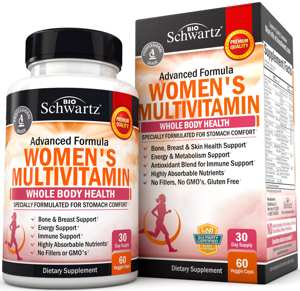 BioSchwartz Women's Multivitamin bottle front view supports immune health and daily energy.