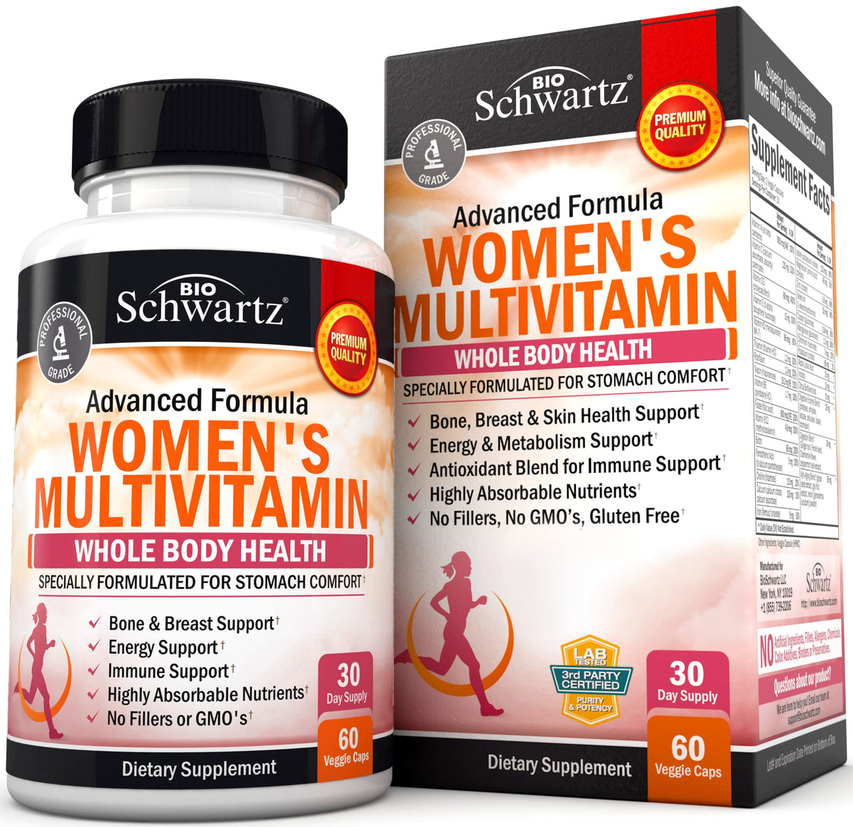 BioSchwartz Women's Multivitamin bottle front view supports immune health and daily energy.