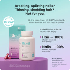 Biosil with biotin ingredient highlighted for hair and nail support.