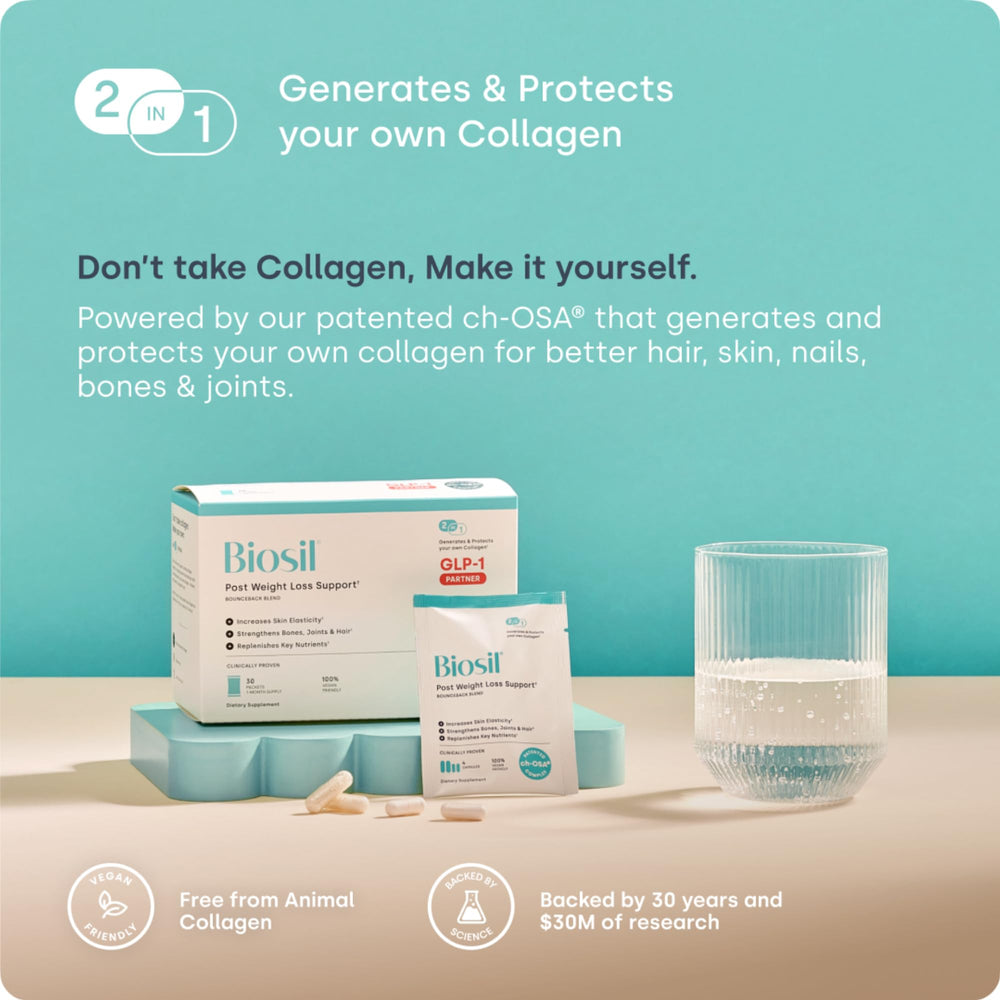 Biosil BounceBack GLP-1 compatibility badge signals science-backed pairing.