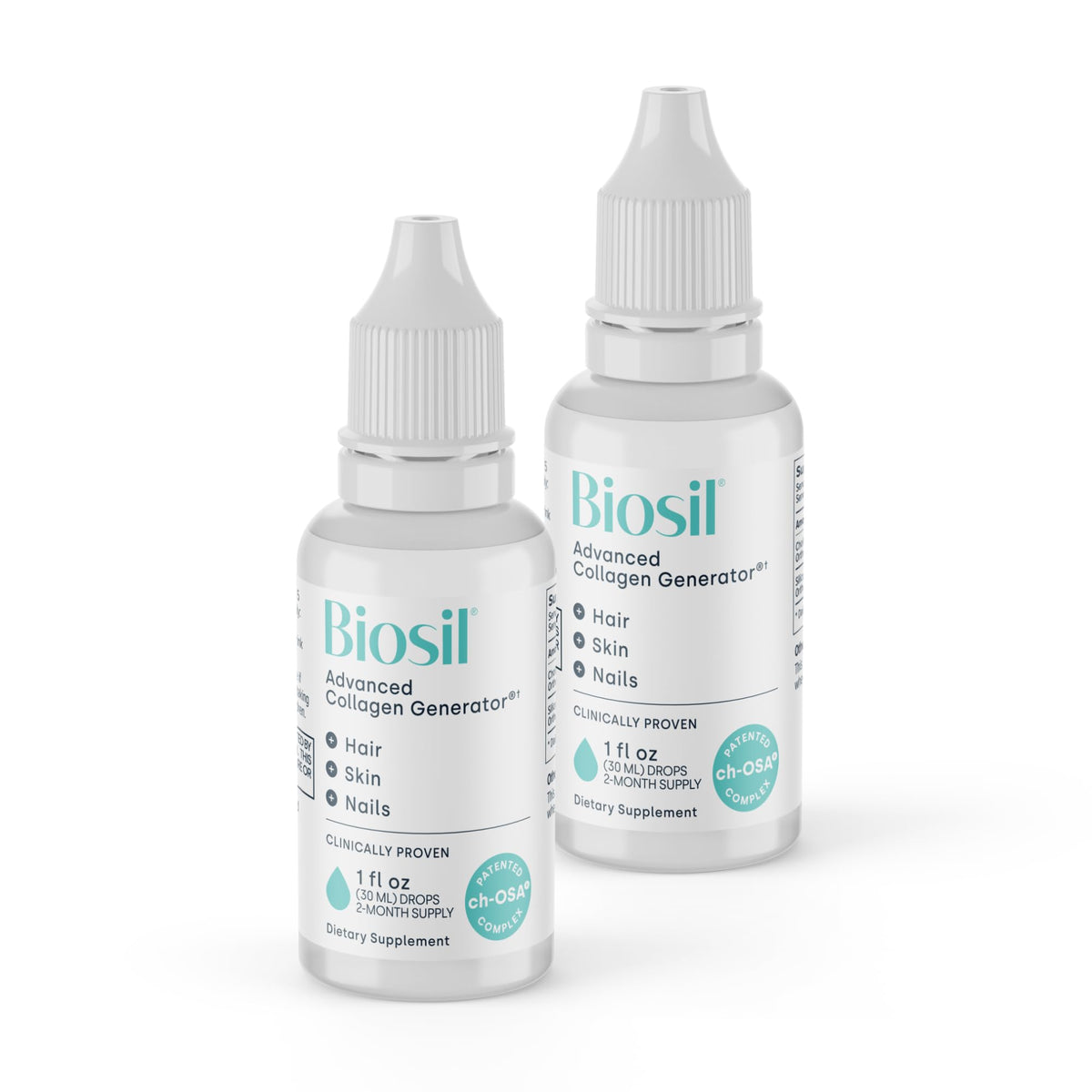 Biosil Collagen Booster Drops bottle for quick daily skin support.