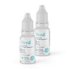 Biosil Collagen Booster Drops bottle highlights radiant skin potential.