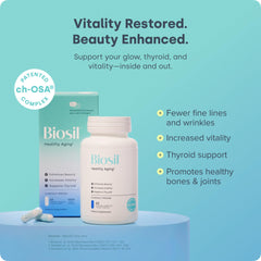 Biosil Healthy Aging capsules pour showing convenient twice-daily dosing