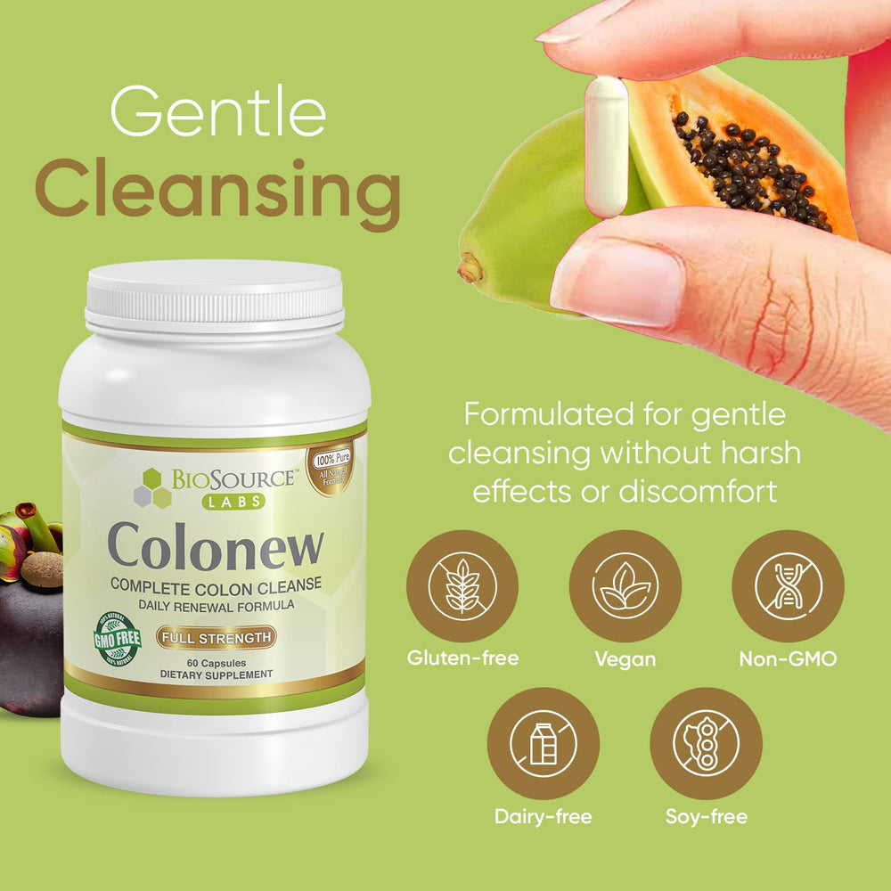 BioSource Labs Colonew bottle labels highlight daily wellness benefits.